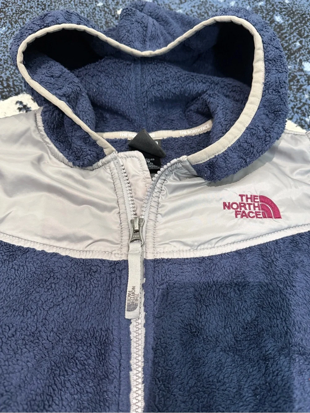 The North Face Kids Navy and Light Gray Hooded Fleece Jacket